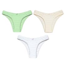 3 Calcinhas Tanga Luminate 0248 Algodão Branco Marfim Verde