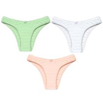 3 Calcinhas Tanga Luminate 0248 Algodão Pessego Branco Verde