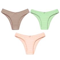 3 Calcinhas Tanga Luminate 0248 Algodão Pessego Choco Verde