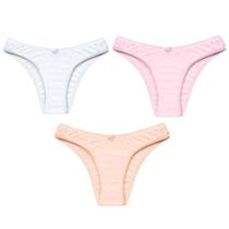 3 Calcinhas Tanga Luminate 0248 Algodão Rosa Pessego Branco