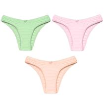 3 Calcinhas Tanga Luminate 0248 Algodão Rosa Pessego Verde