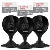 3 Câmeras Ip Wi-fi IMX C Black Intelbras + 3 Cartao 64GB Ultra