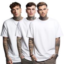 3 Camisas Masculina Largas Oversized Larga Grande Plus Size cor Branco