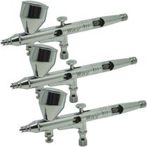 3 Canetas Aerógrafo Aerográfica Pistola Dupla Ação Profissional 0,2 mm 9 ml Importway Iwca-1c