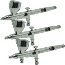3 Canetas Aerógrafo Aerográfica Pistola Dupla Ação Profissional 0,2 mm 9 ml Importway Iwca-1c