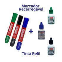 3 Canetas Recarregáveis + 3 Tintas de Pincel Quadro Branco 3 Canetas Recarregáveis + 3 Tintas de Pincel Quadro Branco