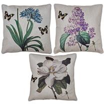 3 Capa Almofada Linho Flor Magnolia Lavanda Agapanto 43x43