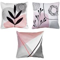 3 Capa Almofada Sarja Estampa Digital Rosa 45x45