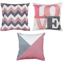 3 Capa Almofada Sarja Estampa Digital Rosa 45x45