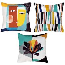 3 Capa Sarja Almofada Moderna Face Rosto Flor Abstrata 45x45 3 Capa Sarja Almofada Moderna Face Rosto Flor Abstrata 45x45