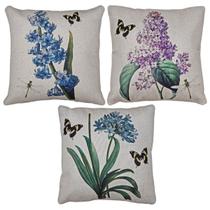 3 Capas Almofada Linho Flor Agapanto Lavanda Jacinto 43x43