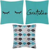 3 Capas Almofada Sarja Almofada Gratidão e Cílios 45x45