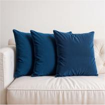 3 Capas Almofada Veludo Suede Sofa 45x45 Azul Escuro