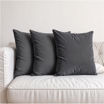 3 Capas Almofada Veludo Suede Sofa 45x45 Cinza Escuro