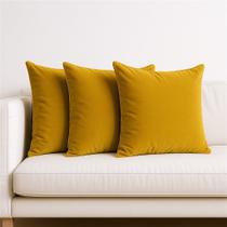 3 Capas Almofadas Veludo Macio Sofa Quarto Decorativa 45x45 Amarela