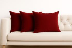 3 Capas Almofadas Veludo Sala Sofa Quarto Decorativa 45x45 Vermelha