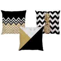 3 Capas de Almofada Geometrias Chevron Abacaxi Sarja 45x45cm