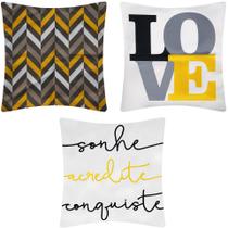 3 Capas de Almofada Sarja ZigZag Sonhe Acredite Love 45x45cm 3 Capas de Almofada Sarja ZigZag Sonhe Acredite Love 45x45cm