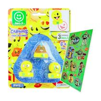 3 Carimbos Emoji Carinhas Divertidas Multikids + Adesivo C