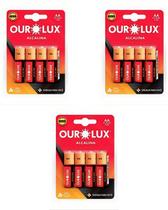 3 Cartelas Com 4 Pilhas Alcalina Pequena AA 1.5V Ourolux