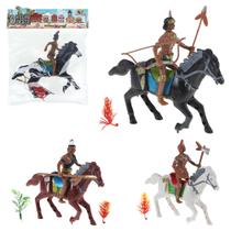 3 Cavalo e Indio Brinquedo Soldadinho Plástico Apache Velho Oeste - art