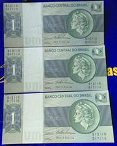3 Cédulas 1 Cruzeiro Banco Central Antigas Coleção Brasil - Moedas Raras
