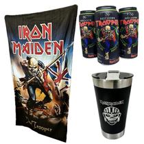 3 Cervejas Trooper Iron Maiden 473ml + Copo 500ml + Toalha Presente