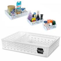 3 cestas organização armário gaveta guarda roupa quarto cozinha cestinha pequena média grande branca - Usual Utilidades