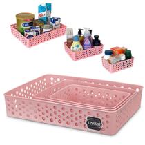 3 cestinhas pequena média grande organização quarto bebe gaveta armário guarda roupa lavanderia Rosa