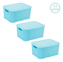3 Cesto Caixa Mini Rattan 3,5 Litros Com Tampa Monte Líbano