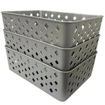 3 Cesto de Organização Multiuso para Gavetas Armarios Lavanderia Cinza 19x13cm