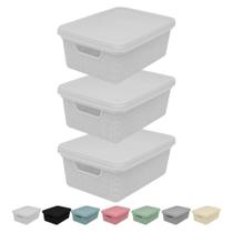 3 Cestos Caixa Organizadora Rattan 19x13 c/ Tampa Organização Lavanderia Gaveta Ideal p/ Armazenar