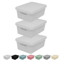 3 Cestos Caixa Organizadora Rattan 19x13 c/ Tampa Organização Lavanderia Gaveta Ideal p/ Armazenar