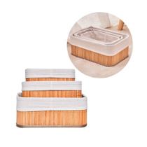 3 Cestos organizadores em bambu multiuso com forro para piquenique consultório cesta de pães cozinha