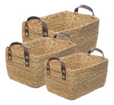 3 Cestos Organizadores Retangular Fibra Natural - Wolff