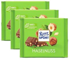 3 CHOCOLATE RITTER SPORT Hazelnuts Com pedaços de avelã 100G