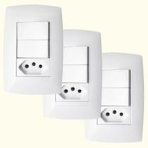 3 CJ Interruptor Duplo Simples + Tomada 10A Branco Home BLux