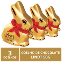 3 Coelhos de Chocolate, Lindt Gold Bunny, Páscoa, 50g