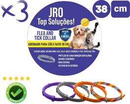 3 Coleiras Anti Pulga contra Leishmaniose piolho mosca calazar Gato Cachorro 38 cm - JRO Top Soluções
