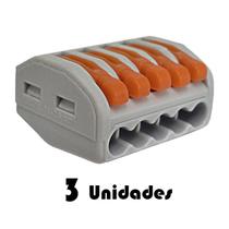 3 Conector Wag Emenda 5 Fios Automático 4mm² 32a Compacto