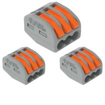 3 Conectores Wago Original C/ Alavanca 3 Entradas Até 4mm