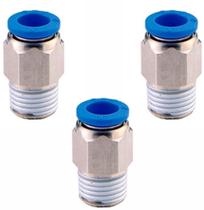 3 Conexões Pneumáticas Instantâneas Reta Macho 10mm 1/4" NPT