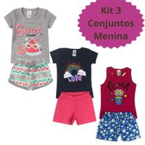 3 Conjunto De Verão Roupa Infantil Menina Blusa + Shorts 3 Conjunto De Verão Roupa Infantil Menina Blusa + Shorts