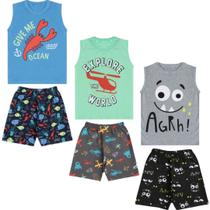 3 Conjunto Infantil Bebe Moletinho Verão Roupa Calor Menino