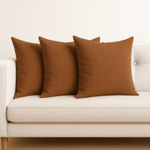 3 Conjunto kit Capas de Almofadas Linho Luxo Sofa Decorativa Ziper Invisivel 45x45 Cinza