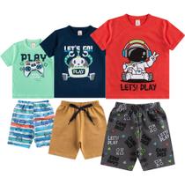 3 Conjuntos de Verão Menino Calor Shorts Bermudas e Camisetas Manga Curta Ate 8 Anos