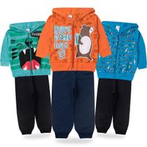 3 Conjuntos Longo Moletom Infantil 1 ao 3 Menino Juvenil roupa inverno com ziper e capuz