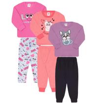 3 Conjuntos Moletom sem ziper Infantil Inverno Menino e Menina Estampas Sortidas Tamanho 01 ao 03