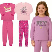 3 conjuntos moletom sem ziper menina menino 04 ao 08 Quentinho e Flanelado