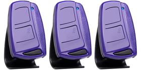 3 Controle Portão Eletrônico Alarme 433,92mhz Code Learn TX TOP Garen Ppa Rcg com Clip de Fixação Roxo